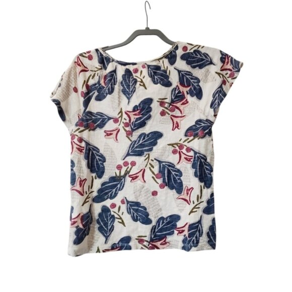 White Stuff UK Leaf Motif Bold Maximalist Boho Printed Henley Tee S - Picture 3 of 7